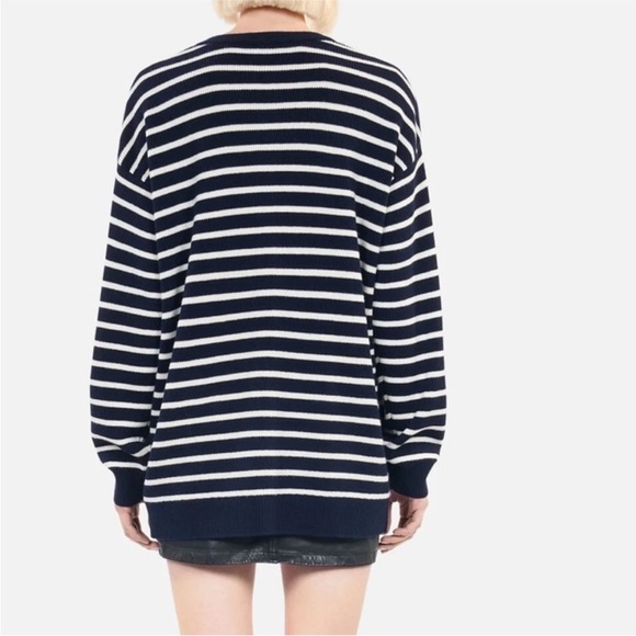 NWT The Kooples Striped Wool Cardigan Size 2 M Navy Cream Chain Oversized - Picture 3 of 14